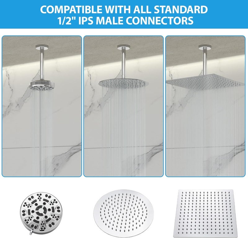 Lordear Shower Arm 4 Inch Chrome Ceiling Mount Shower Arm and Flange 4” Shower Head Extension Arm Design for Rainfall Showerhead,Round Pipe - Image 4